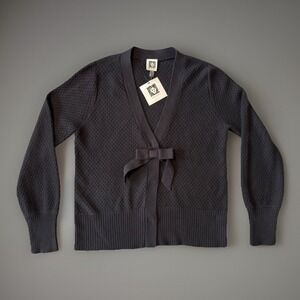 NWT Anne Klein‎ Sweater Button Closure With Bow Black Womens Size XS